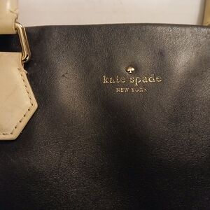 Kate Spade New York Black Leather Tote with Cream Accents